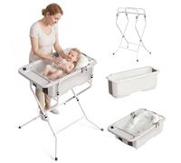 Collapsible Baby Bathtub with Stand - Big Baby Bath Tub with Thermometer | Parents Spine Save Infant Baby Tub Foldable Newborn Toddler Bathtub for Baby Girl Boy 0 to 36 Months White