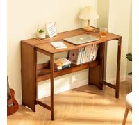 Collapsible Bamboo Desk for Small Spaces, Folding Writng Working Computer with Shelves and Storage, Rustic Foldable Table Home Office Fold up (Walnut, 103cm/40.5")