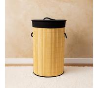 Collapsible Bamboo Laundry Basket with Lid | 60 Litre Capacity | Tall Laundry Hamper (60cm) | Foldable Linen Storage for Bedroom, Bathroom & Utility Room (Round Basket)