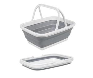 Collapsible Basket With Carry Handles Silicone Storage Organizer Camping Picnic Folding Laundry Basket Ice Buckets Washing Up Bowl Portable Crater Bathroom Bedroom Shopping Hiking Home Basket