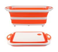 Collapsible BBQ Prep Tub & Cutting Board, Foldable Dish Tub with Colander, Portable Camping Sink, Multifunctional Wash Basin for Kitchen, Fruit, Vegetable and Picnic