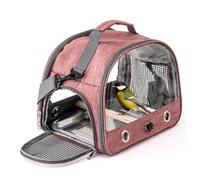 Collapsible Bird Travel Carrier with Standing Perch and Stainless Steel Tray, Breathable Parrot Parakeet Small Animals Hiking Camping Travel Bag (pink)