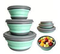 Collapsible Bowl with Lid - 3Pcs Large Silicone Camping Bowl - Foldable Travel Salad Bowl for Hiking, Backpacking & Office Lunch - BPA Free, Space Saving Food Storage Container
