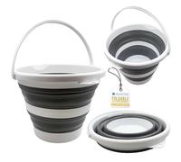 Collapsible Bucket 10L - Durable Silicone Buckets with Handles, Foldable Design - Space Saving Handy Folding Bucket for Camping Accessories, Liquids, Washing, Indoor and Outdoor Use (Grey)