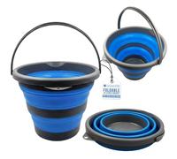 Collapsible Bucket 10L - Durable Silicone Buckets with Handles, Foldable Design - Space Saving Handy Folding Bucket for Camping Accessories, Liquids, Washing, Indoor and Outdoor Use (Blue)