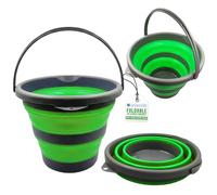 Collapsible Bucket 10L - Durable Silicone Buckets with Handles, Foldable Design - Space Saving Handy Folding Bucket for Camping Accessories, Liquids, Washing, Indoor and Outdoor Use (Green)