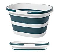 Collapsible Bucket 16L Foldable Silicone Dish Tub Cleaning Mop Folding Bucket with Handles Space Saving Wash Storage Tub Portable Wash Basin for RV Home Outdoor Car Laundry Camping Sink (Dark Green)