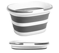 Collapsible Bucket 16L Foldable Silicone Dish Tub Cleaning Mop Folding Bucket with Handles Space Saving Wash Storage Tub Portable Wash Basin for RV Home Outdoor Car Laundry Camping Sink (Grey)