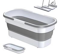 Collapsible Bucket 20x8in Rectangular Large Capacity Folding Washing Basket with Handle Space-Saving Mop Bucket with Moving Wheels Cleaning Bucket Gray White Home Decor Accessory
