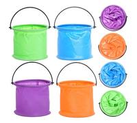 Collapsible Bucket, 4pcs 5.5x4.7inch Silicone Folding Bucket with Handle, Portable Beach Bucket, Waterproof Fishing Bucket for Painting Supplies, Camping, Fishing