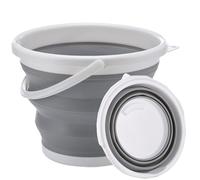 Collapsible Bucket 5L, Silicone Folding Bucket Portable Cleaning Buckets with Handle for Cleaning Floors Home Outdoor Camping Beach Car Washing Fishing Camping, Grey-White Buckets