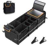 Collapsible Car Boot Organiser with Cooler Bag,4 Removable Dividers,3 Compartments,Waterproof Oxford Trunk Storage Box with 2 Straps for Car SUV Truck,Foldable Auto Tidy,Black(14,5 x 35 x 12,5 Zoll)