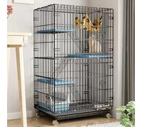 Collapsible Cat Cage with 360° Caster Wheels, Indoor Cat Enclosure with Platforms and Ladder, Detachable Metal Wire Kennel, DIY Cat Playpen with Tray