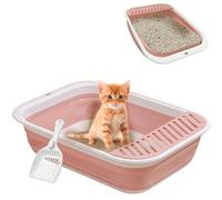 Collapsible Cat Litter Box - Open Kitty Litter Pan with Scoop and Falling Sand Pedal for Kittens and Small Pets, Ideal for Senior Cats, Compact Design