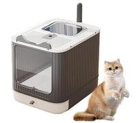 Collapsible Cat Litter Tray with Hood, Enclosed Kitty Toilet with Drawer & Scoop, Dual-Entry System for Odour Containment, Portable Pet Loo Box (white)