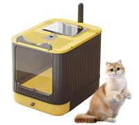 Collapsible Cat Litter Tray with Hood, Enclosed Kitty Toilet with Drawer & Scoop, Dual-Entry System for Odour Containment, Portable Pet Loo Box (yellow)