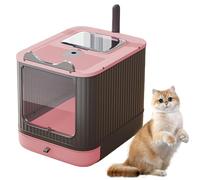 Collapsible Cat Litter Tray with Hood, Enclosed Kitty Toilet with Drawer & Scoop, Dual-Entry System for Odour Containment, Portable Pet Loo Box (pink)