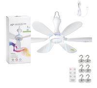 Collapsible Ceiling Fan with 6 Magnetic Hooks, 6 Leaves USB Mini Small Ceiling Fan, Quiet Portable Ceiling Fans with Remote Control Timing, 4 Speed Hanging Fan for Tent, Camping, Bed & Dormitory
