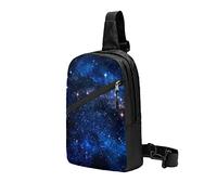 Collapsible Chest Bag Aurora Starry Sky Space Starry Night Sky Sling Bag for Men & Women, Sling Backpack for Travel Hiking-Black-One Size