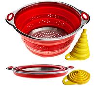 Collapsible Colander and Funnel - Stainless Steel Meets Red Silicone. RV Accessories for Inside, Camper Organization and Storage Idea, Motorhome, Camp or Travel Trailer, 5th Wheel, Boat, Small Kitchen