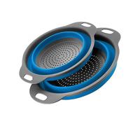 Collapsible Colander Set, 2 Piece Food Grade Silicone Kitchen Strainers, 1 Large 1 Small, (Blue)