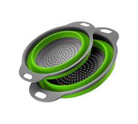 Collapsible Colander Set, 2 Piece Food Grade Silicone Kitchen Strainers, 1 Large 1 Small, (Green)