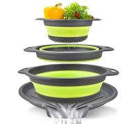Collapsible Colander Set (4-Pack) - Self-Draining Sink Edge Strainer, Nesting Design for Easy Storage in 3 Sizes (Small, Medium, Large) & Colors (Red, Blue, Green) (Green)