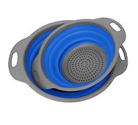 Collapsible Colander, Set of 2 PCS Collapsible Straine r, Space-Saving Kitchen Strainer, Food-Grade Silicone Folding Strainer Colander with Handle (Blue)