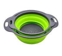 Collapsible Colander, Set of 2 PCS Collapsible Strainer, Space-Saving Kitchen, Food-Grade Silicone Folding Strainer Colander with Handle (Green)