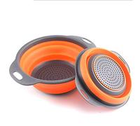 Collapsible Colander Set,Silicone Folding Strainers and Colanders with Plastic Handle(S+L) (Orange)