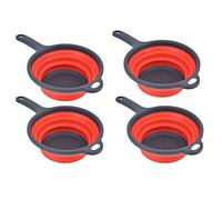 Collapsible Colander Strainer Round 4PCS Set with Handle Hanging Hole Foldable Design for Pasta Vegetables Fruits Kitchen Use Food Grade Plastic (Red)