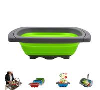 Collapsible Colander Strainer with Extendable Handles, Large Over The Sink Vegetable Pasta Strainer,Kitchen Collapsible Colander Strainers for Fruit Berries (Green)