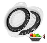 Collapsible Colander with Handle, 2 Pcs Strainers and Colanders, Foldable Kitchen Plastic Silicone Pasta Colanders & Food Strainers, Collapsible Kitchen Strainers for Draining Vegetables Fruits