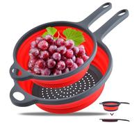 Collapsible Colander with Long Handle, 2 Pcs Small & Large Strainers and Colanders Collapsible, Pasta Vegetable Fruit Drain Basket Foldable Colander, Space-Saving Strainers for Kitchen