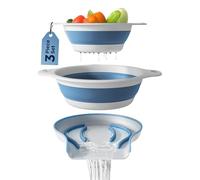 Collapsible Colanders (2 Pack Set) Food Strainers with Over-Sink Water Draining Base for Pasta Fruits and Vegetables (4 and 5 Quart) - White Blue