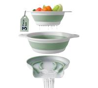 Collapsible Colanders (2 Pack Set) Food Strainers with Over-Sink Water Draining Base for Pasta Fruits and Vegetables (4 and 5 Quart) - White Sage
