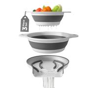 Collapsible Colanders (2 Pack Set) Food Strainers with Over-Sink Water Draining Base for Pasta Fruits and Vegetables (4 and 5 Quart) - White Gray