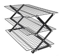 Collapsible Cooling Rack For Baking, 2/3/4 Tier Stackable Iron Wire Stand, Foldable Space Saving Shelf For Cookies Cakes Bread, Black(Three-layer)
