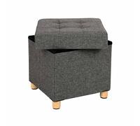 Collapsible Cube Storage Ottoman, Dark Grey