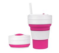 Collapsible Cups for Travel, 350 ml, Foldable Silicone Cup with Straw, Leak-Proof, Reusable Coffee Mug