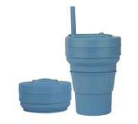 Collapsible Cups for Travel, 350 ml, Foldable Silicone Cup with Straw, Leak-Proof, Reusable Coffee Mug
