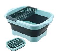 Collapsible Dish Basin with Drain Plug & Drain Basket Large Collapsible Sink Portable Vegetable Washing Basket for Home Kitchen Green