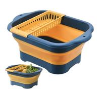 Collapsible Dish Basin with Drain Plug & Drain Basket Large Collapsible Sink Portable Vegetable Washing Basket for Home Kitchen Blue + Orange