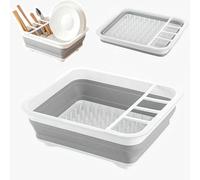Collapsible Dish Drainer Rack, Space-Saving Multi-Use Organizer for Kitchen Counter Sink, Integrated Utensil Compartments, Sturdy PP+TPR for RV, Camper, Camping Trips