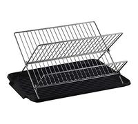 Collapsible Dish Drying Rack Stainless Steel 2 Tier Shelf Folding Dish Draine Rack with Water Tray for Kitchen Countertop