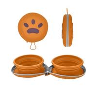 Collapsible Dog Bowl, Includes Two 450ml Bowls, Silicone Collapsible Dog Water Bowl for Cats and Dogs (Brown)