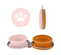 Collapsible Dog Bowl, Includes Two 450ml Bowls, Silicone Collapsible Dog Water Bowl for Cats and Dogs (Pink & Brown)