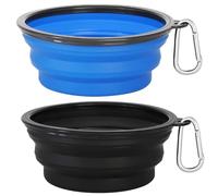 Collapsible Dog Bowls, Travel Pet Bowls with Clasp, 2-Pack, Portable and Dishwasher-Safe (Blue+Black)