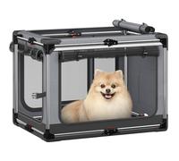 Collapsible Dog Crate: 26 Inch Foldable Soft Sided Dog Crate for Small Dogs, Portable Dog Travel Kennel with Soft Mat for Indoors & Outdoors, Grey