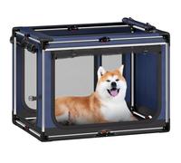Collapsible Dog Crate: 30 Inch Foldable Soft Sided Dog Crate for Medium Dogs, Portable Dog Travel Kennel with Soft Mat for Indoors & Outdoors, Blue (30" L x 21" W x 21" H)